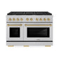 ZLINE Autograph Edition 48 in. 6.7 cu. ft. Paramount Double Oven Gas Range with 8 Burner Cooktop in Satin Stainless Steel and Champagne Bronze Accents, Open Box-Great Condition