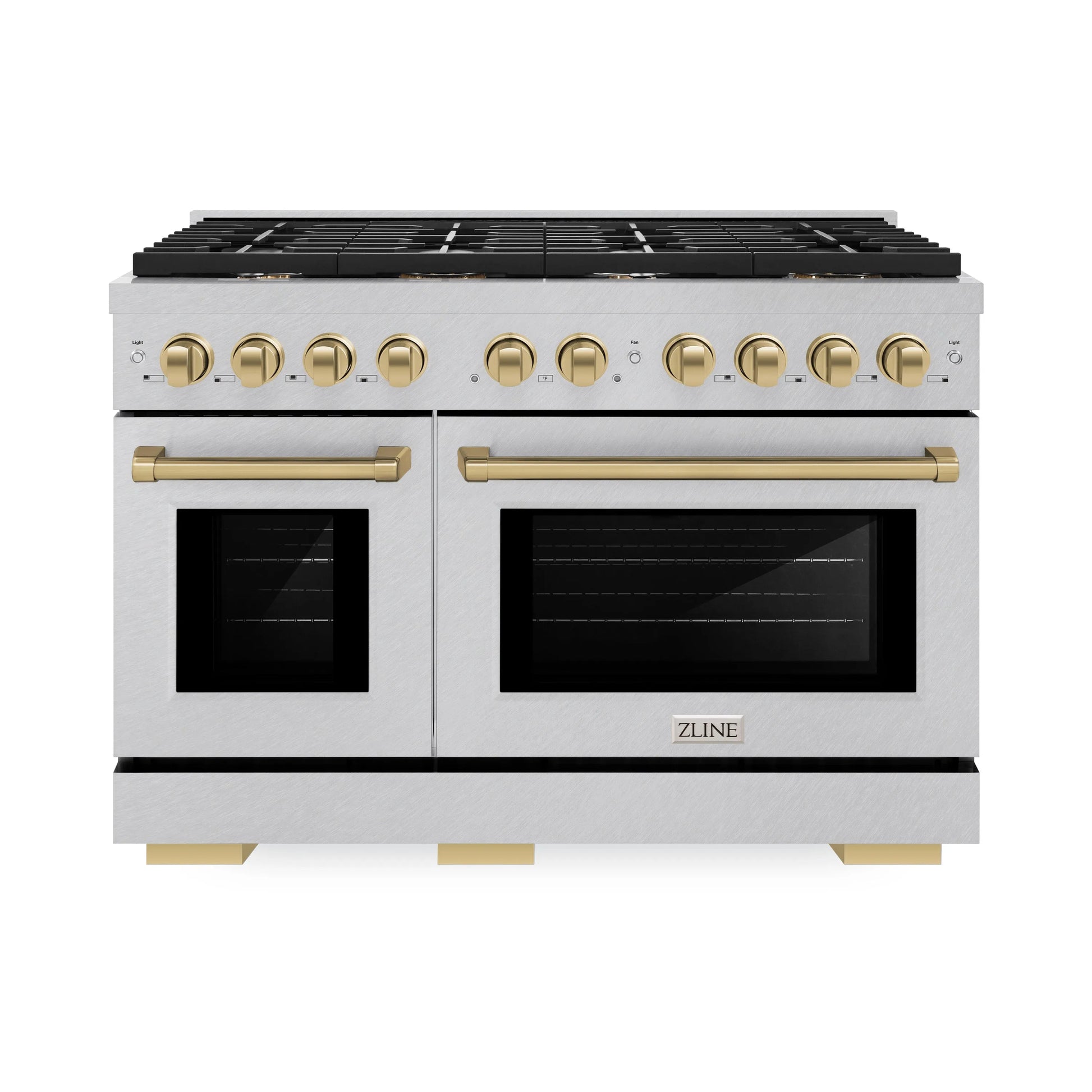 ZLINE Autograph Edition 48 in. 6.7 cu. ft. Paramount Double Oven Gas Range with 8 Burner Cooktop in Satin Stainless Steel and Champagne Bronze Accents, Open Box-Great Condition