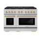 ZLINE Autograph Edition 48 in. 6.7 cu. ft. Paramount Double Oven Gas Range with 8 Burner Cooktop in Satin Stainless Steel and Champagne Bronze Accents, Open Box-Good Condition