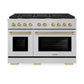 ZLINE Autograph Edition 48 in. 6.7 cu. ft. Paramount Double Oven Gas Range with 8 Burner Cooktop in Satin Stainless Steel and Champagne Bronze Accents, Open Box-Great Condition