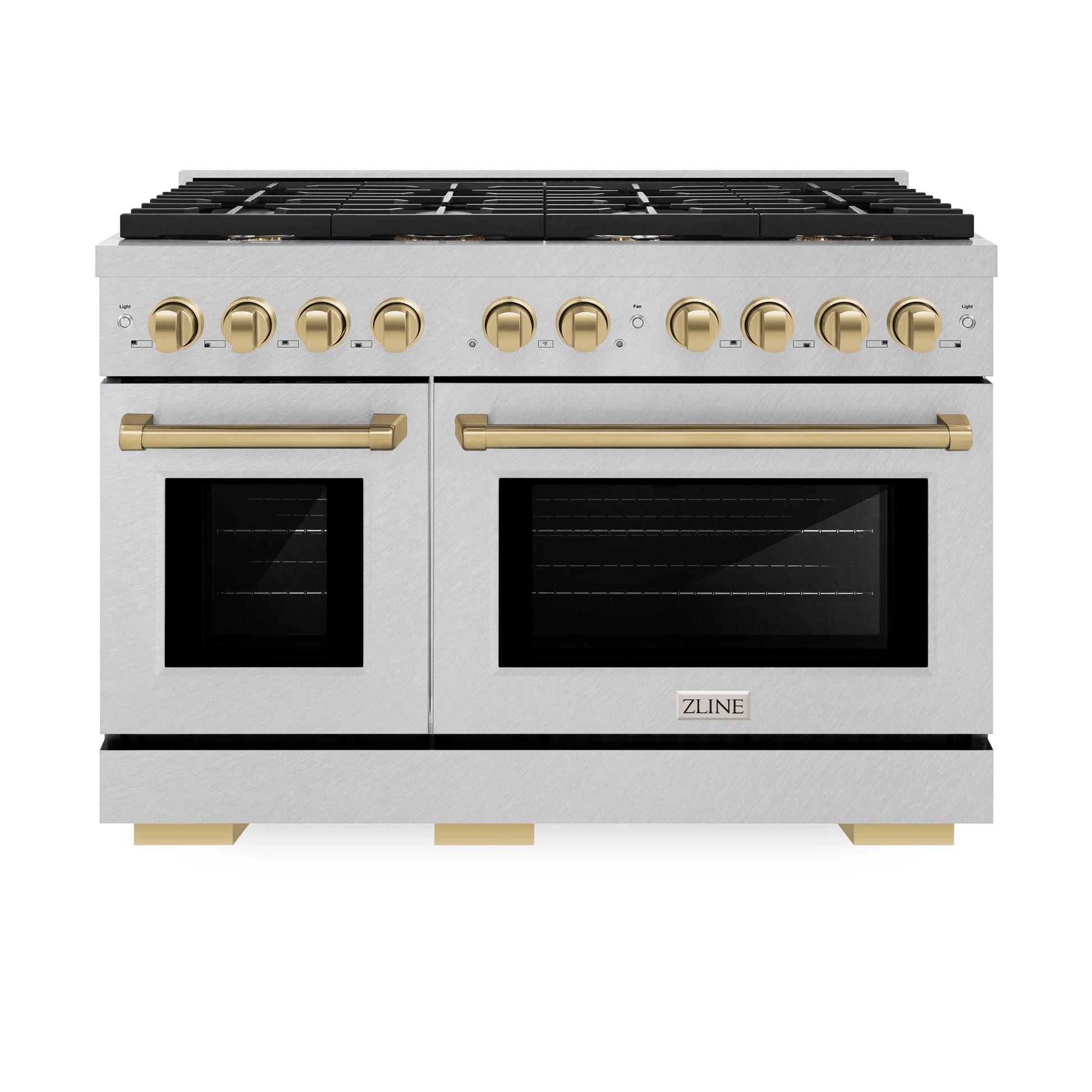 ZLINE Autograph Edition 48 in. 6.7 cu. ft. Paramount Double Oven Gas Range with 8 Burner Cooktop in Satin Stainless Steel and Champagne Bronze Accents, Open Box-Great Condition