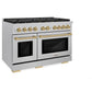ZLINE Autograph Edition 48 in. 6.7 cu. ft. Paramount Double Oven Gas Range with 8 Burner Cooktop in Satin Stainless Steel and Champagne Bronze Accents, Open Box-Great Condition