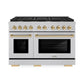 ZLINE Autograph Edition 48 in. 6.7 cu. ft. Paramount Double Oven Gas Range with 8 Burner Cooktop in Satin Stainless Steel and Polished Gold Accents, Open Box-Great Condition