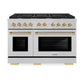 ZLINE Autograph Edition 48 in. 6.7 cu. ft. Paramount Double Oven Gas Range with 8 Burner Cooktop in Satin Stainless Steel and Polished Gold Accents, Open Box-Great Condition