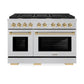 ZLINE Autograph Edition 48 in. 6.7 cu. ft. Paramount Double Oven Gas Range with 8 Burner Cooktop in Satin Stainless Steel and Polished Gold Accents, Open Box-Great Condition