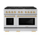 ZLINE Autograph Edition 48 in. 6.7 cu. ft. Paramount Double Oven Gas Range with 8 Burner Cooktop in Satin Stainless Steel and Polished Gold Accents, Open Box-Good Condition