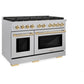ZLINE Autograph Edition 48 in. 6.7 cu. ft. Paramount Double Oven Gas Range with 8 Burner Cooktop in Satin Stainless Steel and Polished Gold Accents, Open Box-Good Condition