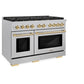 ZLINE Autograph Edition 48 in. 6.7 cu. ft. Paramount Double Oven Gas Range with 8 Burner Cooktop in Satin Stainless Steel and Polished Gold Accents, Open Box-Great Condition