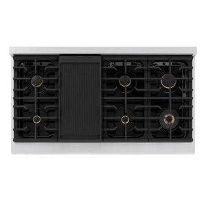 ZLINE Autograph Edition 48 in. 6.7 cu. ft. Paramount Double Oven Gas Range with 8 Burner Cooktop in Satin Stainless Steel and Polished Gold Accents, Open Box-Great Condition