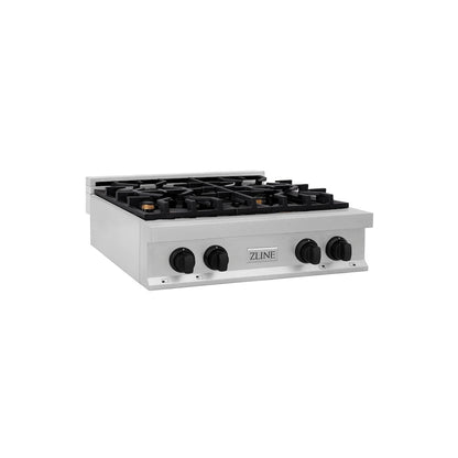 ZLINE Autograph Edition 30 in. Legacy Gas Rangetop with 4 Burners and Porcelain Cooktop in Satin Stainless Steel with Matte Black Accents (RTSZ-30-MB)