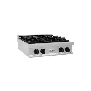 ZLINE Autograph Edition 30 in. Legacy Gas Rangetop with 4 Burners and Porcelain Cooktop in Satin Stainless Steel with Matte Black Accents, Open Box-Great Condition main image.