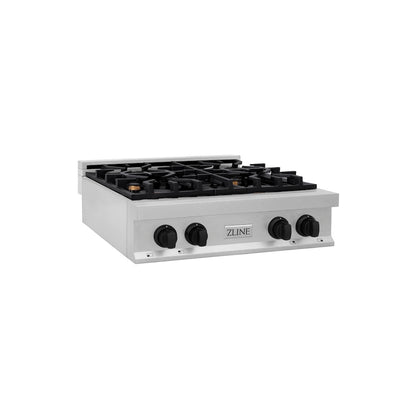 ZLINE Autograph Edition 30 in. Legacy Gas Rangetop with 4 Burners and Porcelain Cooktop in Satin Stainless Steel with Matte Black Accents, Open Box-Good Condition