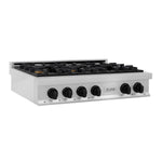 ZLINE Autograph Edition 36 in. Legacy Gas Rangetop with 6 Burners and Porcelain Cooktop in Satin Stainless Steel with Matte Black Accents (RTSZ-36-MB)