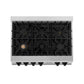 ZLINE Autograph Edition 36 in. Legacy Gas Rangetop with 6 Burners and Porcelain Cooktop in Satin Stainless Steel with Matte Black Accents (RTSZ-36-MB) top-down, above cooktop.