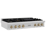 ZLINE Autograph Edition 48 in. Legacy Gas Rangetop with 7 Burners and Porcelain Cooktop in Satin Stainless Steel with Champagne Bronze Accents (RTSZ-48-CB) main image.