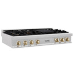ZLINE Autograph Edition 48 in. Legacy Gas Rangetop with 7 Burners and Porcelain Cooktop in Satin Stainless Steel with Polished Gold Accents (RTSZ-48-G) main image.