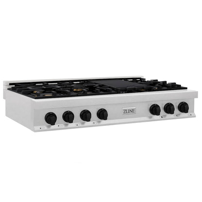 ZLINE Autograph Edition 48 in. Legacy Gas Rangetop with 7 Burners and Porcelain Cooktop in Satin Stainless Steel with Matte Black Accents, Open Box-Good Condition