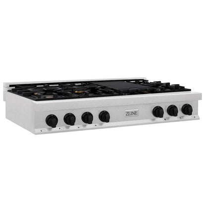 ZLINE Autograph Edition 48 in. Legacy Gas Rangetop with 7 Burners and Porcelain Cooktop in Satin Stainless Steel with Matte Black Accents, Open Box-Great Condition