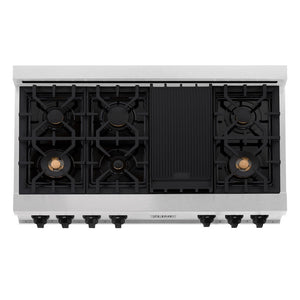 ZLINE Autograph Edition 48 in. Legacy Gas Rangetop with 7 Burners and Porcelain Cooktop in Satin Stainless Steel with Matte Black Accents, Open Box-Great Condition