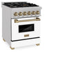 ZLINE Autograph Edition 24 in. 2.8 cu. ft. Legacy Dual Fuel Range with 4 Burner Gas Cooktop and Electric Convection Oven in Satin Stainless Steel with White Matte Door and Champagne Bronze Accents, Open Box-Great Condition