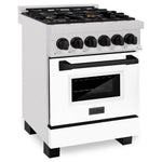 ZLINE Autograph Edition 24 in. 2.8 cu. ft. Legacy Dual Fuel Range with 4 Burner Gas Cooktop and Electric Convection Oven in Satin Stainless Steel with White Matte Door and Matte Black Accents, Open Box-Good Condition