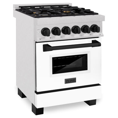 ZLINE Autograph Edition 24 in. 2.8 cu. ft. Legacy Dual Fuel Range with 4 Burner Gas Cooktop and Electric Convection Oven in Satin Stainless Steel with White Matte Door and Matte Black Accents, Open Box-Good Condition