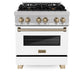 ZLINE Autograph Edition 30 in. 4.0 cu. ft. Legacy Dual Fuel Range with 4 Burner Gas Cooktop and Electric Convection Oven in Satin Stainless Steel with White Matte Door and Champagne Bronze Accents, Open Box-Good Condition