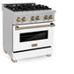 ZLINE Autograph Edition 30 in. 4.0 cu. ft. Legacy Dual Fuel Range with 4 Burner Gas Cooktop and Electric Convection Oven in Satin Stainless Steel with White Matte Door and Champagne Bronze Accents (RASZ-WM-30-CB) side.