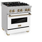 ZLINE Autograph Edition 30 in. 4.0 cu. ft. Legacy Dual Fuel Range with 4 Burner Gas Cooktop and Electric Convection Oven in Satin Stainless Steel with White Matte Door and Champagne Bronze Accents, Open Box-Good Condition