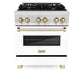 ZLINE Autograph Edition 30 in. 4.0 cu. ft. Legacy Dual Fuel Range with 4 Burner Gas Cooktop and Electric Convection Oven in Satin Stainless Steel with White Matte Door and Polished Gold Accents, Open Box-Good Condition