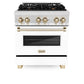 ZLINE Autograph Edition 30 in. 4.0 cu. ft. Legacy Dual Fuel Range with 4 Burner Gas Cooktop and Electric Convection Oven in Satin Stainless Steel with White Matte Door and Polished Gold Accents, Open Box-Great Condition