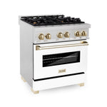 ZLINE Autograph Edition 30 in. 4.0 cu. ft. Legacy Dual Fuel Range with 4 Burner Gas Cooktop and Electric Convection Oven in Satin Stainless Steel with White Matte Door and Polished Gold Accents, Open Box-Good Condition