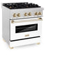 ZLINE Autograph Edition 30 in. 4.0 cu. ft. Legacy Dual Fuel Range with 4 Burner Gas Cooktop and Electric Convection Oven in Satin Stainless Steel with White Matte Door and Polished Gold Accents, Open Box-Good Condition