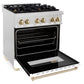 ZLINE Autograph Edition 30 in. 4.0 cu. ft. Legacy Dual Fuel Range with 4 Burner Gas Cooktop and Electric Convection Oven in Satin Stainless Steel with White Matte Door and Polished Gold Accents, Open Box-Good Condition