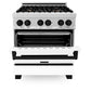 ZLINE Autograph Edition 30 in. 4.0 cu. ft. Legacy Dual Fuel Range with 4 Burner Gas Cooktop and Electric Convection Oven in Satin Stainless Steel with White Matte Door and Matte Black Accents, Open Box-Great Condition