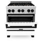 ZLINE Autograph Edition 30 in. 4.0 cu. ft. Legacy Dual Fuel Range with 4 Burner Gas Cooktop and Electric Convection Oven in Satin Stainless Steel with White Matte Door and Matte Black Accents, Open Box-Good Condition