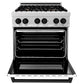 ZLINE Autograph Edition 30 in. 4.0 cu. ft. Legacy Dual Fuel Range with 4 Burner Gas Cooktop and Electric Convection Oven in Satin Stainless Steel with White Matte Door and Matte Black Accents, Open Box-Good Condition