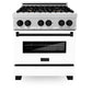 ZLINE Autograph Edition 30 in. 4.0 cu. ft. Legacy Dual Fuel Range with 4 Burner Gas Cooktop and Electric Convection Oven in Satin Stainless Steel with White Matte Door and Matte Black Accents (RASZ-WM-30-MB) front.