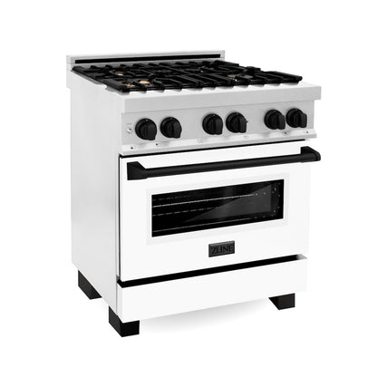 ZLINE Autograph Edition 30 in. 4.0 cu. ft. Legacy Dual Fuel Range with 4 Burner Gas Cooktop and Electric Convection Oven in Satin Stainless Steel with White Matte Door and Matte Black Accents, Open Box-Good Condition