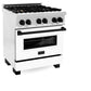 ZLINE Autograph Edition 30 in. 4.0 cu. ft. Legacy Dual Fuel Range with 4 Burner Gas Cooktop and Electric Convection Oven in Satin Stainless Steel with White Matte Door and Matte Black Accents (RASZ-WM-30-MB) side.