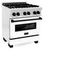 ZLINE Autograph Edition 30 in. 4.0 cu. ft. Legacy Dual Fuel Range with 4 Burner Gas Cooktop and Electric Convection Oven in Satin Stainless Steel with White Matte Door and Matte Black Accents, Open Box-Good Condition