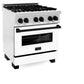ZLINE Autograph Edition 30 in. 4.0 cu. ft. Legacy Dual Fuel Range with 4 Burner Gas Cooktop and Electric Convection Oven in Satin Stainless Steel with White Matte Door and Matte Black Accents, Open Box-Great Condition