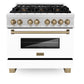 ZLINE Autograph Edition 36 in. 4.6 cu. ft. Legacy Dual Fuel Range with 6 Burner Gas Cooktop and Electric Convection Oven in Satin Stainless Steel with White Matte Door and Champagne Bronze Accents, Open Box-Good Condition
