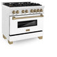 ZLINE Autograph Edition 36 in. 4.6 cu. ft. Legacy Dual Fuel Range with 6 Burner Gas Cooktop and Electric Convection Oven in Satin Stainless Steel with White Matte Door and Champagne Bronze Accents, Open Box-Good Condition