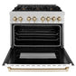 ZLINE Autograph Edition 36 in. 4.6 cu. ft. Legacy Dual Fuel Range with 6 Burner Gas Cooktop and Electric Convection Oven in Satin Stainless Steel with White Matte Door and Polished Gold Accents, Open Box-Good Condition