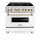 ZLINE Autograph Edition 36 in. 4.6 cu. ft. Legacy Dual Fuel Range with 6 Burner Gas Cooktop and Electric Convection Oven in Satin Stainless Steel with White Matte Door and Polished Gold Accents, Open Box-Good Condition