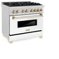 ZLINE Autograph Edition 36 in. 4.6 cu. ft. Legacy Dual Fuel Range with 6 Burner Gas Cooktop and Electric Convection Oven in Satin Stainless Steel with White Matte Door and Polished Gold Accents, Open Box-Good Condition