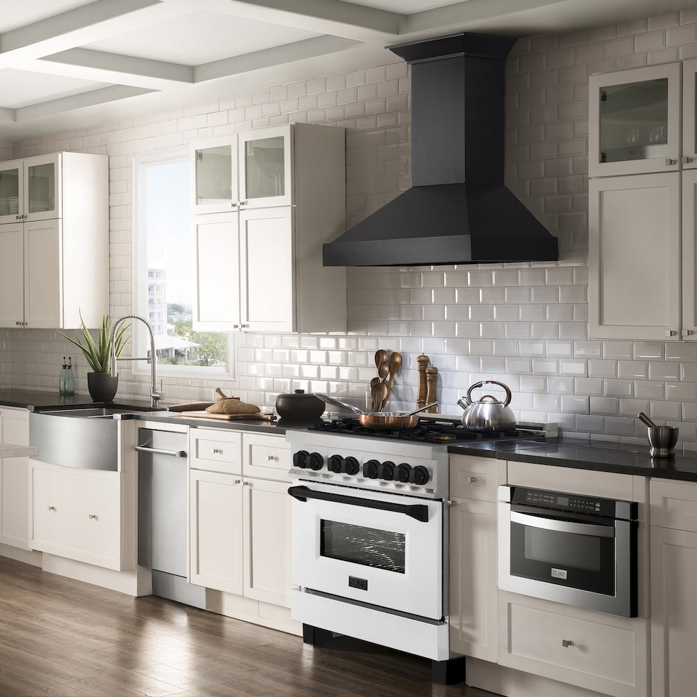 ZLINE Autograph Edition 36 in. 4.6 cu. ft. Legacy Dual Fuel Range with 6 Burner Gas Cooktop and Electric Convection Oven in Satin Stainless Steel with White Matte Door and Matte Black Accents, Open Box-Good Condition