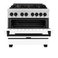 ZLINE Autograph Edition 36 in. 4.6 cu. ft. Legacy Dual Fuel Range with 6 Burner Gas Cooktop and Electric Convection Oven in Satin Stainless Steel with White Matte Door and Matte Black Accents, Open Box-Good Condition