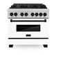ZLINE Autograph Edition 36 in. 4.6 cu. ft. Legacy Dual Fuel Range with 6 Burner Gas Cooktop and Electric Convection Oven in Satin Stainless Steel with White Matte Door and Matte Black Accents, Open Box-Good Condition